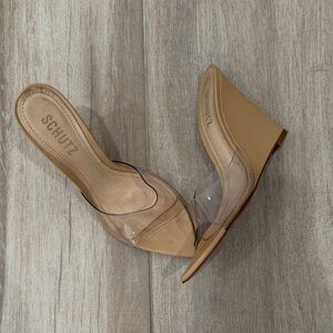 SCHUTZ Clear and Tan Wedge Heels